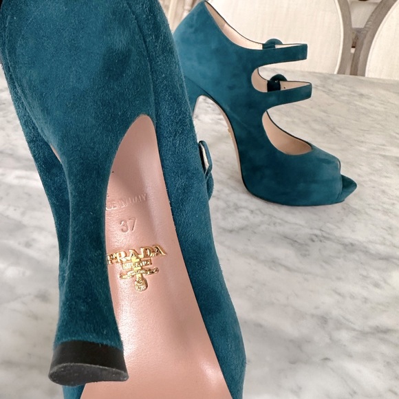 Prada suede teal double strap shoe 37 - Picture 7 of 14
